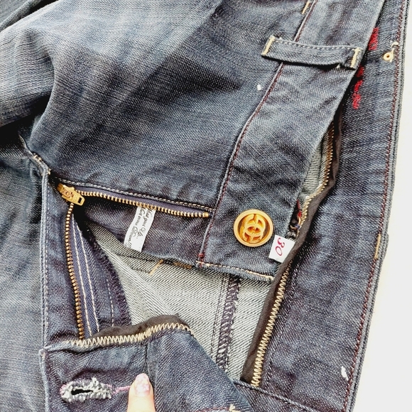 NEW Red by Marc Ecko Dark Wash Blue Embroidered Pockets Wide Leg Jeans P785 - Picture 11 of 14